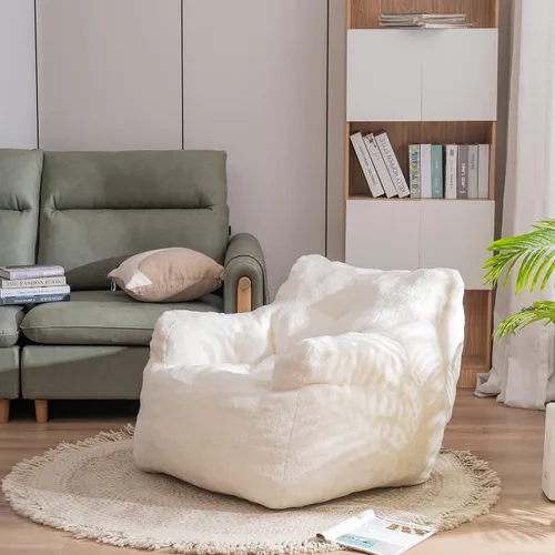 Vista 9 de Puf - Silla de sofá individual, mullida, moderna, suave, copetuda, de espuma, sofá perezoso, silla de ocio para sala de estar, dormitorio, balcón