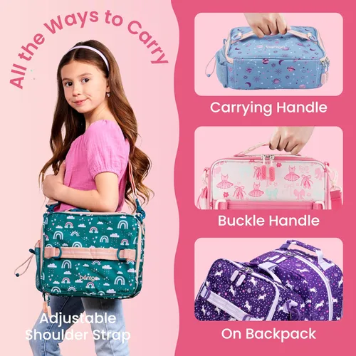 Vista 5 de Bentgo Bolsa de almuerzo con estampado para niños, doble aislamiento, reutilizable, para niños de más de 3 años, correa ajustable; sostiene