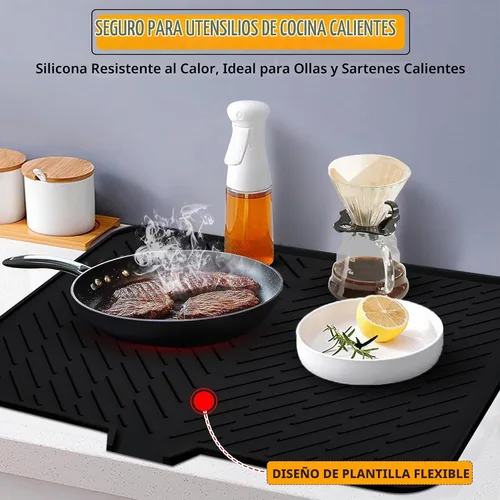 Vista 9 de Luxet Alfombrilla de silicona para secar platos con borde de drenaje integrado, almohadilla de secado higiénica, bandeja resistente compacta y fácil
