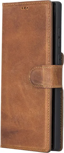 Vista 2 de Bayelon Funda tipo cartera compatible con Galaxy S22 Ultra, funda de cuero de grano completo, cartera desmontable para teléfono, funda magnética