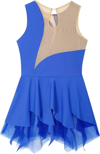 Vista 3 de JEATHA Disfraz de ballet brillante con diamantes de imitación para niños, sin mangas, falda de patinaje sobre hielo, vestido de leotardo de gimnasia