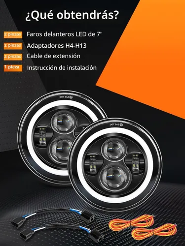 Vista 7 de UNI-SHINE J003T - Par de faros delanteros led de 7 pulgadas, color ámbar y blanco, ojos de ángel, homologado por DOT y E-Mark, haz de luz alta