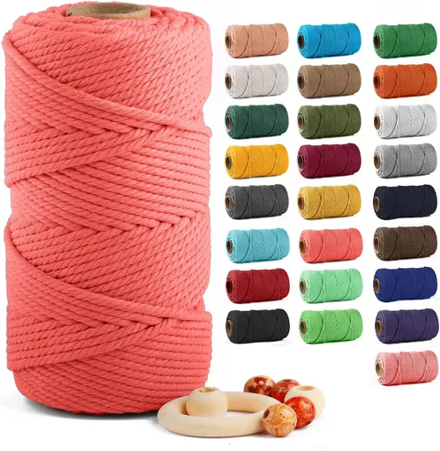 Vista 63 de ZUEXT Cordón de algodón para macramé de 4 mm x 500 m, ZUEXT Cordones trenzados naturales hechos a mano en verde manzana de 4 hebras, cuerda de lana