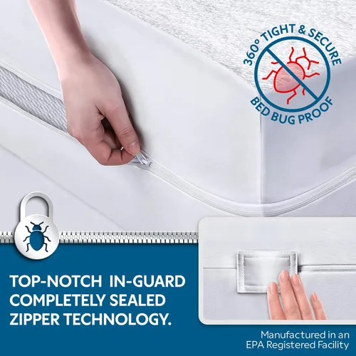Vista 3 de Guardmax Funda de colchón individual con cremallera, protector de colchón 100% impermeable, suave y absorbente de algodón de rizo superior