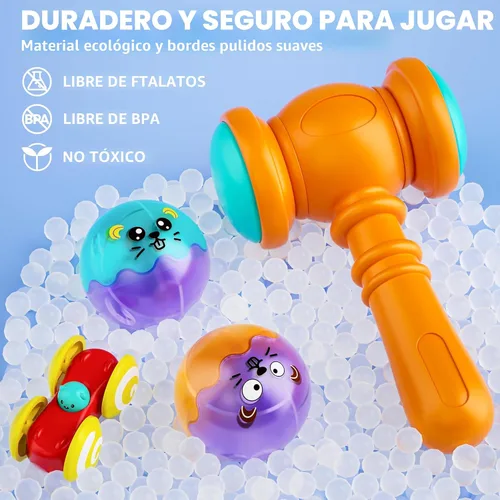 Vista 5 de 2 en 1 Pista de Carrera de Bolas Rodantes y Rampa de Coches para Niños Pequeños, Juguete de Bola con Martillo para Niños y Niñas, Juguetes