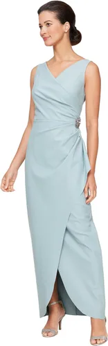 Vista 23 de Alex Evenings - Vestido largo adelgazante para mujer con falda lateral fruncida y volante en cascada Negro
