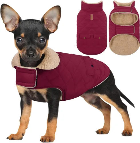 Vista 19 de Abrigo de invierno para perros pequeños, chaqueta sólida para cachorros, abrigo cálido para mascotas para clima frío, prendas acolchadas resistentes