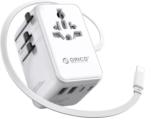 Vista 10 de ORICO Adaptador de viaje universal con 2 CA 2 USB-C y 1 conector USB-A, adaptador de corriente internacional PD 20W, cargador de pared esencial