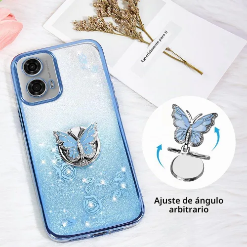 Vista 3 de Funda protectora para Motorola Moto G24, funda protectora de TPU con función atril y correa para Motorola G24 Power (azul)