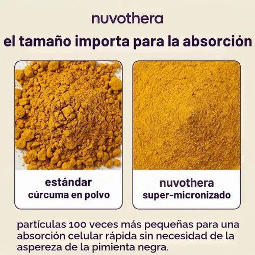 Vista 3 de Nuvothera Cápsulas de curcumina de cúrcuma supermicronizada de absorción rápida, raíz entera, sin OMG, piel, salud intestinal y antioxidantes