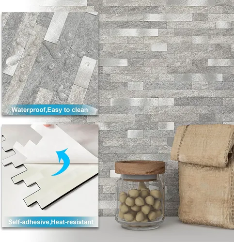 Vista 6 de BeNice Azulejos de cocina para despegar y pegar, azulejos autoadhesivos de mosaico para paneles de pared de baño, impermeables