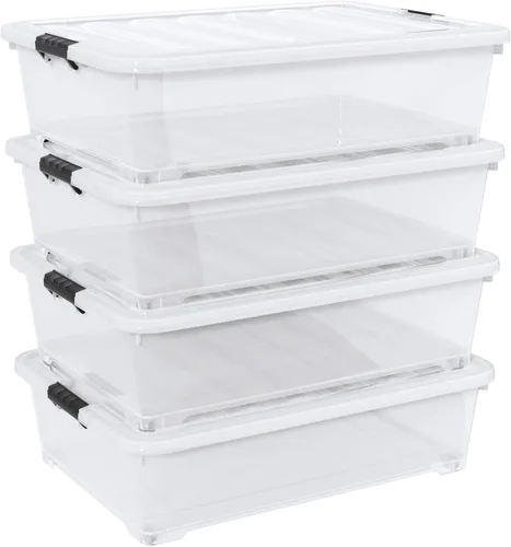 Vista 9 de Saedy 4 paquetes de plástico bajo la cama caja de almacenamiento poco profunda con ruedas 20 L Bajo el contenedor de cama con tapas