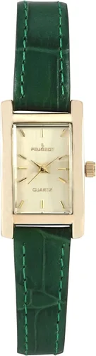 Vista 8 de Peugeot - Reloj clásico para mujer chapado en oro de 14 quilates, caja rectangular en forma de tanque con correa de cuero y esfera de fácil lectura