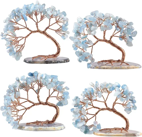 Vista 4 de Nupuyai Árbol de dinero de cristal curativo de alambre de cobre de 3-4 pulgadas para la buena suerte, base de rodajas de ágata bonsái, decoración