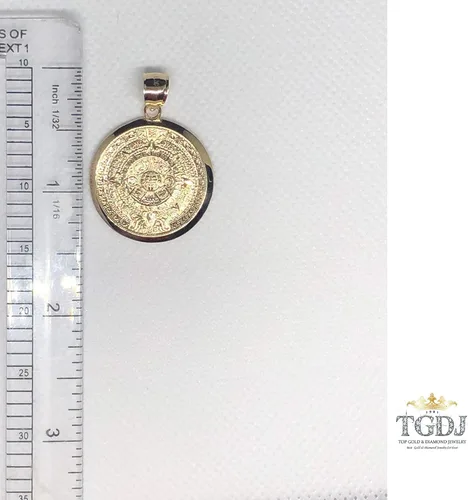 Vista 6 de TGDJ Colgante de calendario maya con dije azteca dorado, 1 pulgada de diámetro, Metal