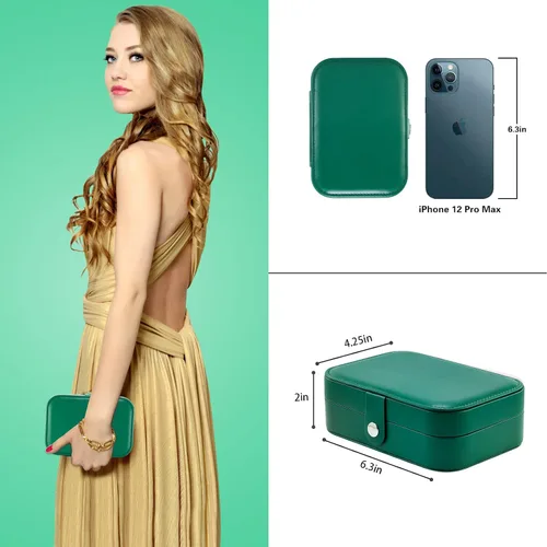 Vista 3 de batifine Estuche de joyería de viaje, organizador de joyas pequeño de piel sintética para mujeres y niñas, caja de joyería de viaje de 2 capas