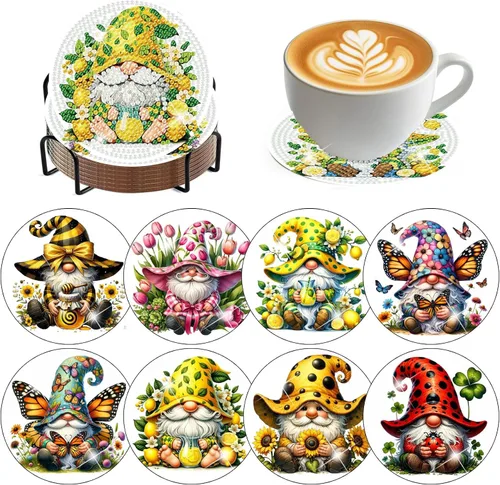 Vista 22 de ijbnhd 8 posavasos de pintura de diamantes de animales, posavasos de arte de diamantes con soporte para principiantes y adultos, suministros