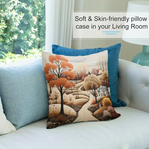 Vista 8 de Funda de almohada de paisaje, campo, otoño, otoño, tamaño estándar, otoño, día de Acción de Gracias, cuadrada, suave, doble cara, impresión, funda