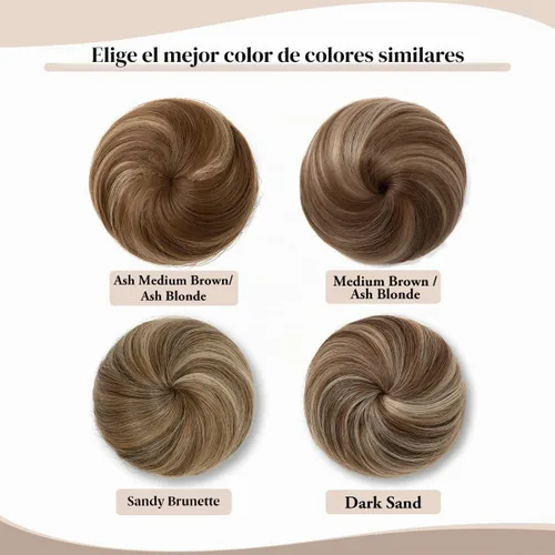Vista 3 de SARLA Extensiones de moño de pelo falso para mujer, sintético, recogido, con cordón, moño de ballet, piezas de cabello color castaño medio Castaño