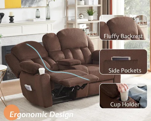 Vista 5 de Jocisland Sofá reclinable, sofá reclinable con portavasos, sofá reclinable de 3 plazas con respaldo de ala doble, cómodos sofás reclinables