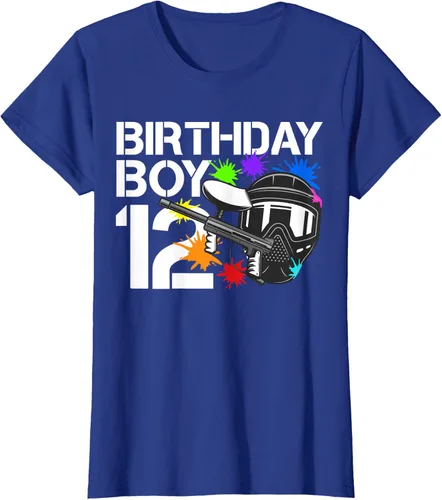 Vista 36 de 12th B-Day Paintball Birthday Party Boy 12 Year Old Funny T-Shirt, Negro