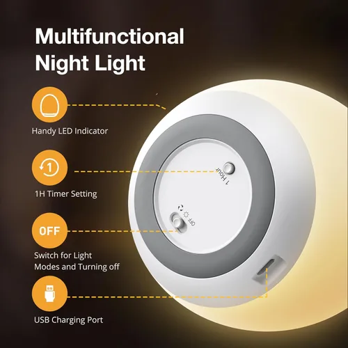 Vista 6 de JolyWell - Luz de noche para niños, luz de noche para bebé con modo de cambio de 7 colores y atenuación sin escalones, luz de noche para guardería