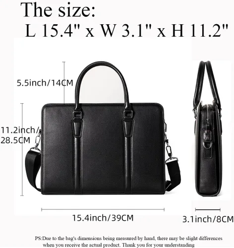 Vista 2 de Maletines de cuero genuino de 14 pulgadas para hombres bolsa de ordenador portátil con cerradura bolsa de mensajero de negocios