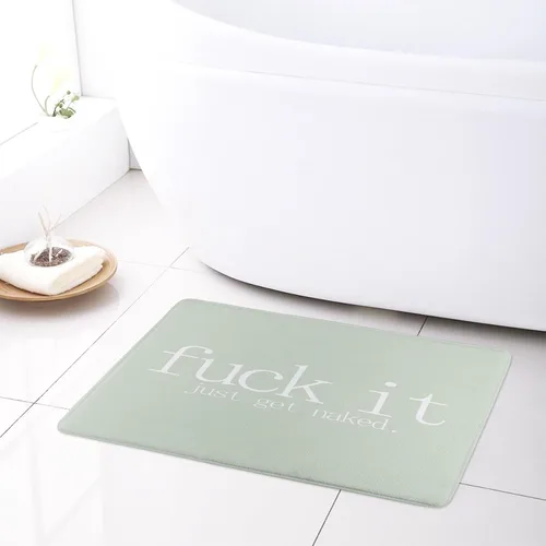 Vista 3 de LB Fuck It Get Naked - Juego de cortinas de ducha con alfombras con citas divertidas, cortina de ducha de tela verde salvia con ganchos, juego