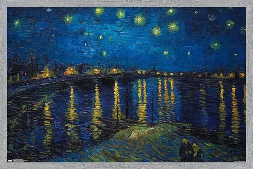 Vista 14 de Trends International Póster de pared de Vincent van Gogh, noche estrellada sobre el Ródano, 14.725 x 22.375 pulgadas, versión enmarcada de madera