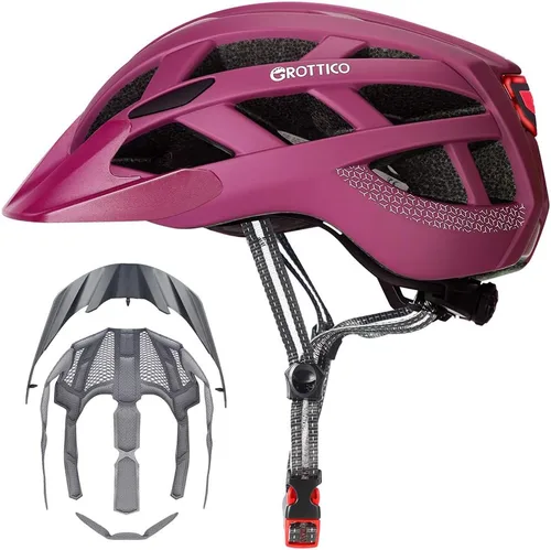 Vista 8 de Casco de bicicleta para adultos, hombres y mujeres, con luz - Casco de bicicleta de montaña y carretera con almohadillas de repuesto y visera