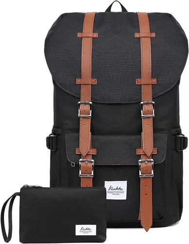 Vista 26 de KAUKKO Mochila de viaje para laptop, mochila al aire libre, mochila causal para 15.6 pulgadas (nailon negro)