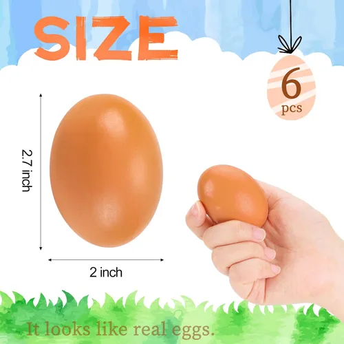 Vista 6 de YunKo Huevos de Pascua de madera, 6 piezas de huevos falsos para gallinero, huevos de Pascua para manualidades, huevos de nido marrón para poner
