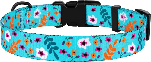 Vista 3 de Collar de perro de nailon con patrón floral aguamarina de 12 a 16 pulgadas