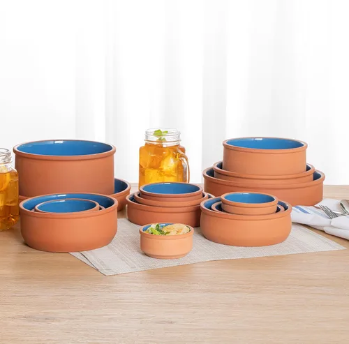 Vista 10 de Restaurantware-Terra Tek Cazuelas de Terracota de 2.7 Onzas, 2 Ollas de Arcilla Esmaltada Azul Para Cocinar - Listas para Horno, Aptas