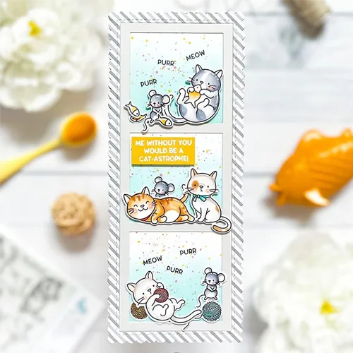 Vista 6 de Juego de sellos y troqueles de Cat Meow para hacer tarjetas, sellos transparentes y troqueles de corte de metal para álbumes de recortes