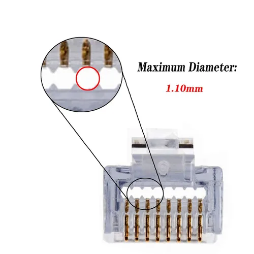 Vista 3 de Conectores RJ45 Cat6 Cat5 extremos chapados en oro 8P8C Ethernet Pass Through Plug (100 unidades)