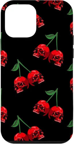 Vista 16 de Cute Cherry Skull Pattern Red Scary Skulls Black Background Case for iPhone 17