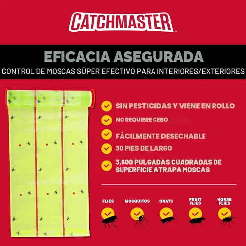 Vista 3 de Catchmaster Trampa Adhesiva Gigante para Moscas 1 Paquete 9 Metros Cada Una, Trampas Adhesivas para Moscas al Aire Libre, Atrapador de Insectos