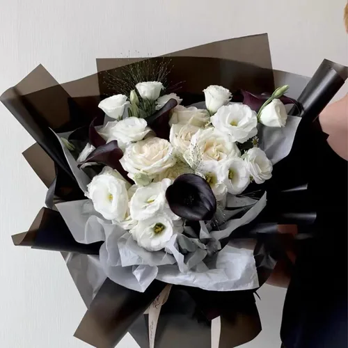 Vista 5 de Gloreyan 20 hojas de papel de regalo de flores negras, ramo de floristería para manualidades, ramo de flores frescas, envoltura impermeable, caja