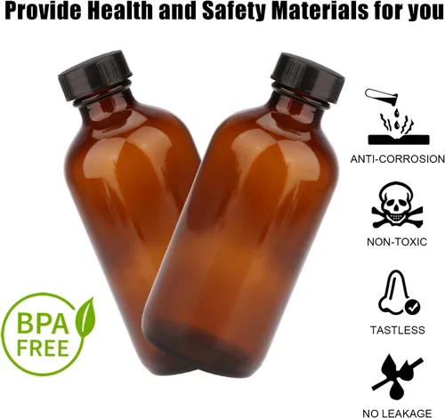 Vista 4 de Maredash Botellas de vidrio ámbar de 4 onzas, botellas de vidrio redondas Boston (paquete de 50) con tapas a prueba de fugas, recipiente recargable