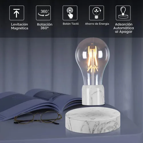 Vista 3 de Bombilla de luz magnética de levitación inalámbrica, lámpara de escritorio de luz LED de levitación, luz nocturna giratoria automática de 360