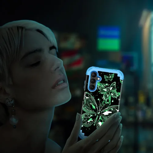 Vista 7 de Miqala Funda para Galaxy A14 5G, que brilla en la oscuridad, tres capas, resistente, a prueba de golpes, protección completa, parachoques