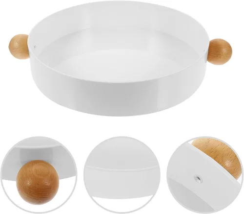 Vista 8 de Cabilock Bandeja de madera maciza Placa de fruta redonda Bandeja de almacenamiento decorativa
