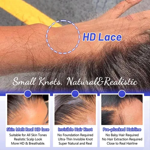 Vista 4 de Encaje frontal de 13x4, cierre de encaje HD real, ondulado, 0.004 in, extremadamente fino de oreja a oreja, cierre de encaje de cristal HD, cabello