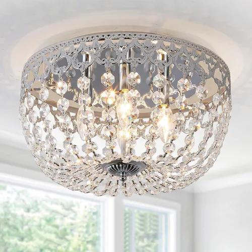 Vista 11 de Maxax Lámpara de techo de latón de cristal de 15 pulgadas, candelabro empotrado vintage de granja de 4 luces, lámpara de techo de imperio francés