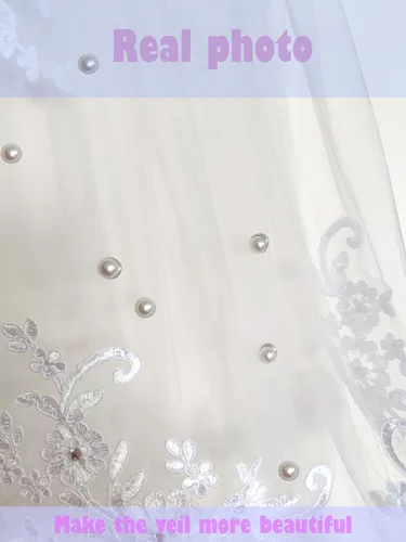 Vista 3 de Velo de novia velo de boda pesos magnéticos de doble cara perlas artificiales, Botón de plata perla redonda blanca