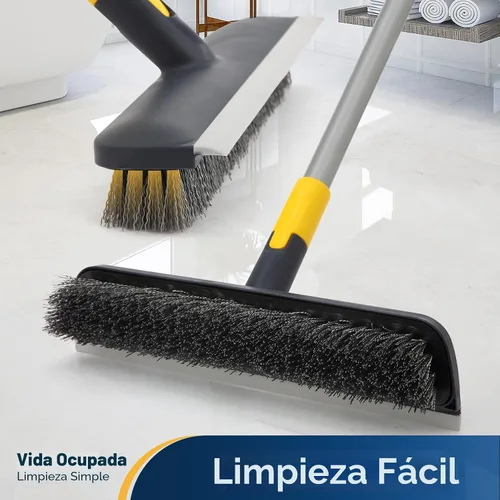 Vista 5 de Yocada Cepillo de Fregar Suelos Mango Telescópico 2 en 1 Cepillo Raspador Cerdas Rígidas Fregador de Ducha para Limpiar Patio Baño Garaje Cocina