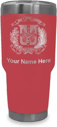 Vista 24 de LaserGram Taza aislada al vacío de 20 onzas, escudo de armas, República Dominicana, grabado personalizado incluido (gris)