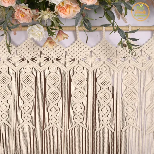 Vista 5 de Cortinas de Macramé para Puertas, Colgante de Pared de Macramé, Cortina de Puerta con Cuentas, Telón de Fondo Boho, Cuentas Colgantes para Puertas