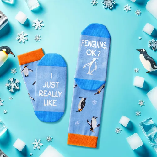 Vista 2 de HAPPYPOP Calcetines locos para mujeres y hombres, divertidos regalos para amantes de los animales, calcetines de pingüinos para amantes